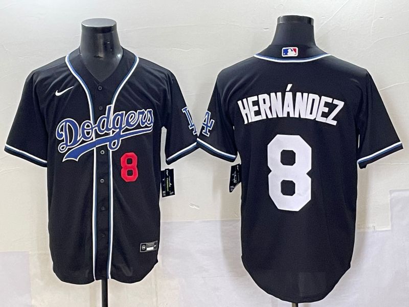 Men 2025 Los Angeles Dodgers 8 Hernandez Black Three generations Fashion Nike MLB Jersey style 7045
